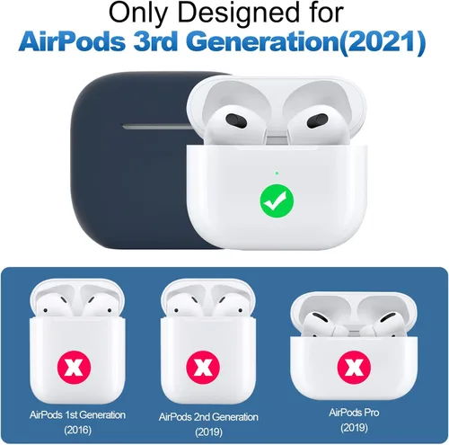 Miniatura 2 de Compatible con AirPods 3, funda protectora de silicona para AirPods de tercera generación 2021, carga inalámbrica, azul oscuro