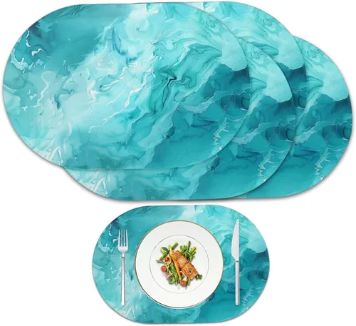 Miniatura 14 de Pumpkin Placemats Oval Placemats Set of 2 Black Cat Table Mats for Dining Tables Washable Heat Resistant Place Mats for Holiday Party Use 12X18 Inch