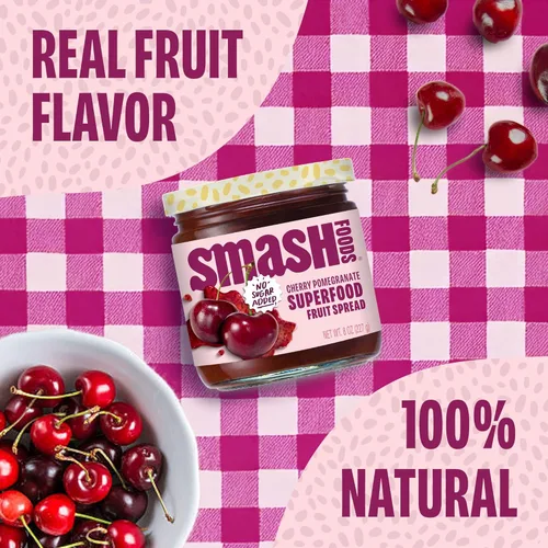 Miniatura 2 de Smash Foods Mermelada de Cereza y Granada Mermelada Keto Baja en Calorías, Sin Azúcar Añadida con Fruta Reutilizada y Semillas de Chía Untable