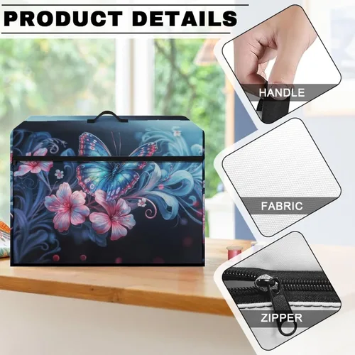 Miniatura 6 de Funda para máquina de coser de mariposas y flores con prácticos bolsillos, funda protectora con asa, para la mayoría de máquinas de coser estándar