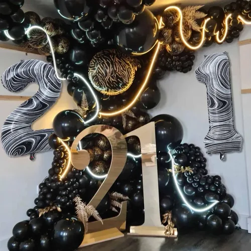 Miniatura 4 de Globos gigantes de papel de aluminio de mármol negro de 40 pulgadas, globos gigantes de helio del número 13 o 31 para decoraciones de cumpleaños