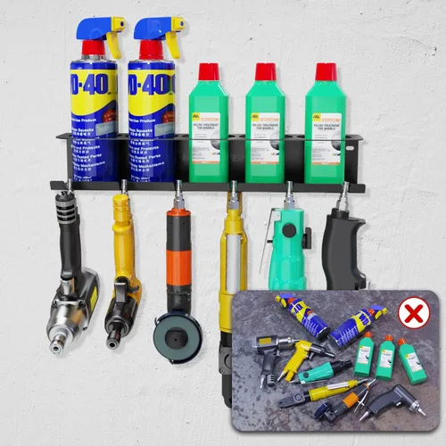 Miniatura 5 de UNITEDPOWER Combo de portaherramientas neumático/estante de aerosol, soporte para botellas de aerosol montado en la pared, organizador