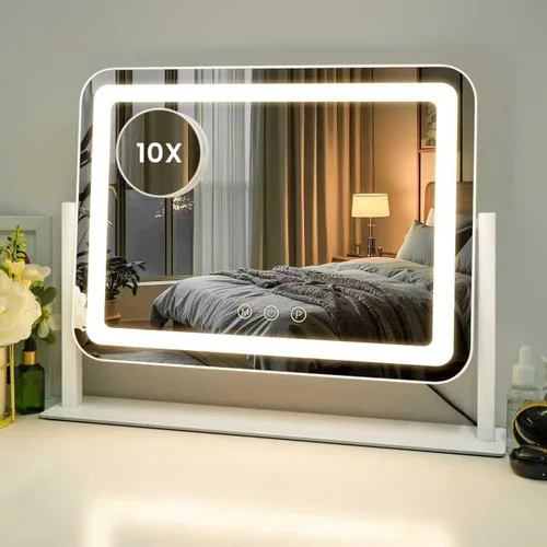 Miniatura 8 de Espejo de maquillaje iluminado, espejo de tocador con luces, aumento de 10X, regalos para mujeres, 3 modos de iluminación de color, control táctil