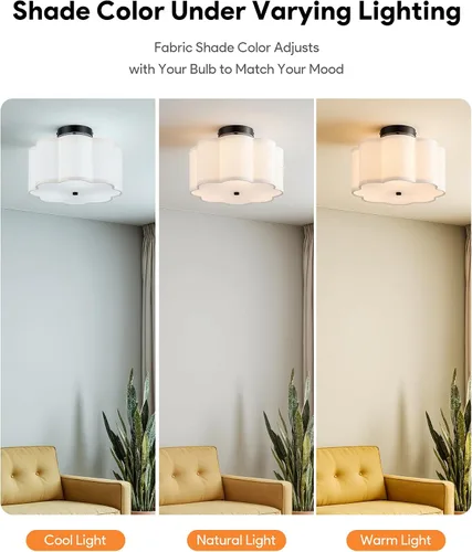 Miniatura 2 de VONLUCE Lámpara de techo semiempotrada de 12.6 pulgadas, moderna lámpara de techo de 3 luces con pantalla en forma de pétalos blancos, 3 enchufes
