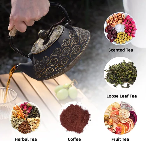 Miniatura 3 de Tetera de hierro fundido, tetera japonesa con infusor para hojas sueltas, tetera para estufa de té, cubierta segura con interior esmaltado