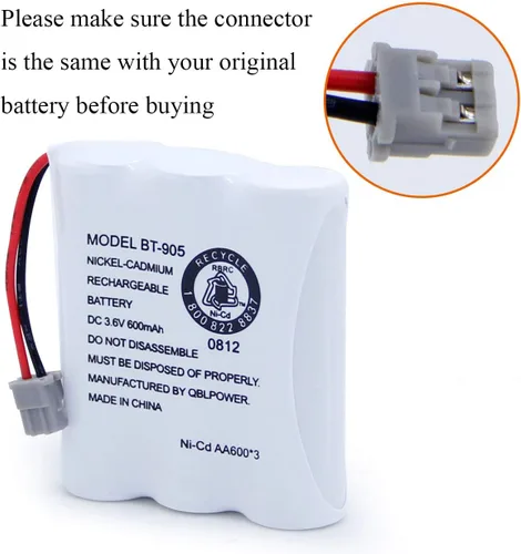 Miniatura 4 de BT905 BT-800 Batería recargable para teléfono inalámbrico compatible con Uniden BT-905 BT800 BT-1006 BBTY0663001 BP-800 BP-905 P-P501 P-P508 3.6v