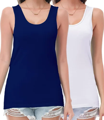 Miniatura 9 de wirarpa Camisetas sin mangas de algodón para mujer, cómodas, capa base, paquete de 2