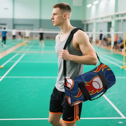 Miniatura 5 de Baseball Ball Blue Foldable Workout Bag For Men Women Oxford Tote Bags Adjustable Shoulder Strap, Convertible Carry Backpack Retro Gym Bag For