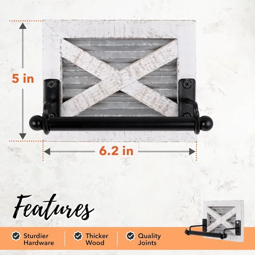 Miniatura 5 de Autumn Alley Soporte de papel higiénico blanco para pared, accesorios decorativos de baño de granja, madera lavada blanca, metal galvanizado y metal