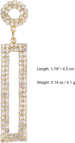 Miniatura 5 de Pendientes largos de diamantes de imitación, rectángulo con tachuelas circulares, joyería de moda