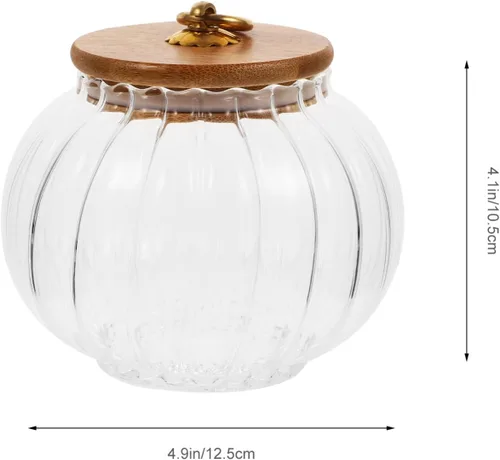 Miniatura 8 de Hemoton Tarro de almacenamiento de vidrio en forma de calabaza con tapa de bambú, recipiente hermético transparente de 27 onzas para organizar café