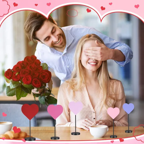 Miniatura 6 de Juego de 5 letreros de madera con forma de corazón de madera para el día de San Valentín, decoración de mesa con forma de corazón, centro de mesa