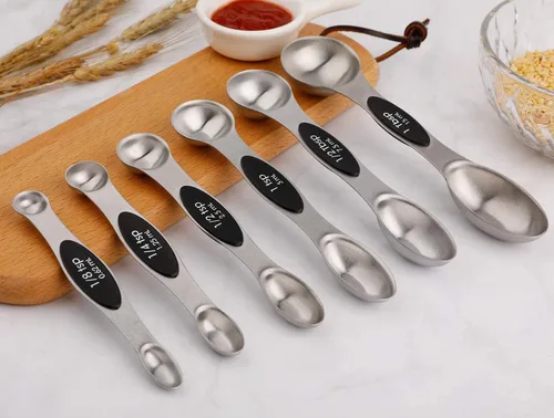 Miniatura 5 de Juego de 6 cucharas medidoras magnéticas de acero inoxidable de doble cara apilables cucharaditas para medir ingredientes secos y líquidos