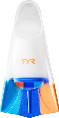 TYR Stryker Aletas de Natación de Silicona - Equipo de natación para adultos para entrenamiento y carreras Naranja/Azul/Transparente