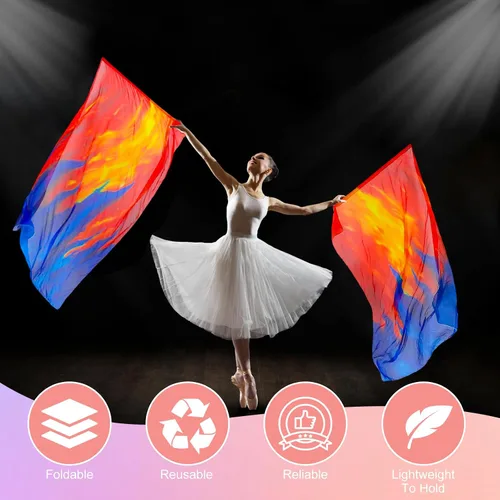 Miniatura 4 de Juego de 2 Banderas de Adoración y Alabanza de 67" x 43.3" con Varilla Flexible Fuego Consumidor Bandera de Adoración Banderas de Danza de Alabanza
