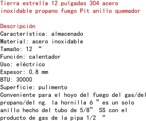 Miniatura 6 de Meter Star - Quemador de anillo de propano de acero inoxidable 304 de 12 pulgadas, chimenea, máximo 92,000 BTU