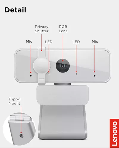 Miniatura 8 de Lenovo Cámara web HD 1080p (300 FHD) - Cámara de monitor con gran angular de 95°, giro e inclinación de 360°, micrófonos duales, cámara de Gris