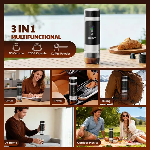 Miniatura 5 de Cafetera de Espresso Portátil, Cafetera de Viaje para Camping, Máquina de Espresso Portátil con USB-C, Máquina de Espresso Pequeña 3-en-1 con Café