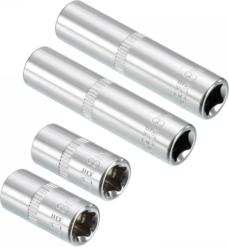 uxcell Juego de 4 llaves de vaso de 0.315 pulgadas (0.315 in) poco profundas y profundas, métricas de 6 puntos, acero CR-V