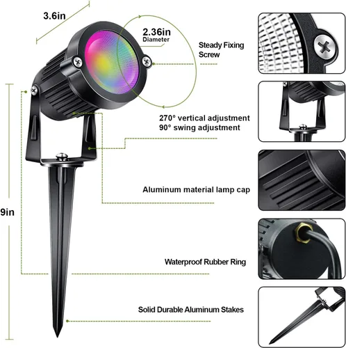 Miniatura 6 de Luces de paisaje de bajo voltaje RGB+W con control remoto, 5 W, 12 V, iluminación de paisaje, LED, 16 focos que cambian de color, luces impermeables