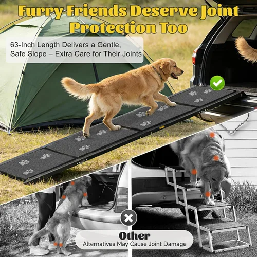 Miniatura 3 de Rampa para perros para automóvil de 63 pulgadas de largo y 17 pulgadas de ancho, rampas portátiles para perros grandes, superficie de alfombra
