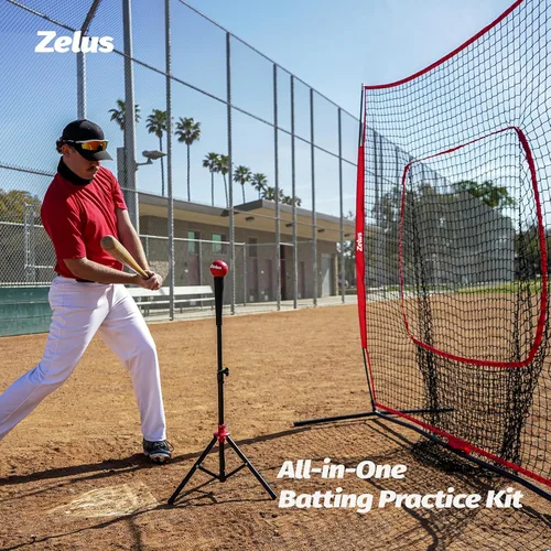 Miniatura 3 de ZELUS Red de béisbol de 7 x 7 pies, red de práctica de béisbol y sóftbol con tee, pelotas de béisbol y bolsa de transporte para batear y lanzar