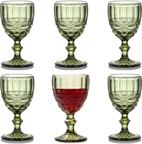 Taganov Juego de 6 vasos de cristal vintage, color verde, copas de agua de 10 onzas para boda, fiesta, bar, Navidad