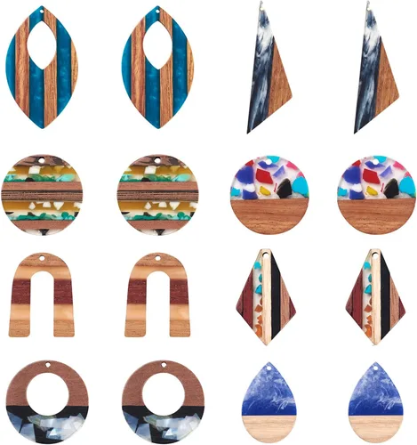 Miniatura 25 de Beadthoven 60 piezas Kit de Dijes de Madera de Resina Colgantes para Hacer Aretes Dijes Dorados para Aretes DIY Boho Piezas en Blanco de Madera
