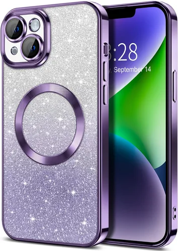 Miniatura 147 de Hython Funda para iPhone 13 Pro transparente con purpurina magnética [compatible con MagSafe] Protector completo de lente de cámara delgado