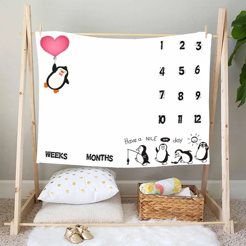 Miniatura 6 de BTYYSS31 - Manta mensual de hitos mensuales de pingüino, franela suave de 48 x 40 pulgadas, corazón de amor rojo, regalos para mamá recién nacida