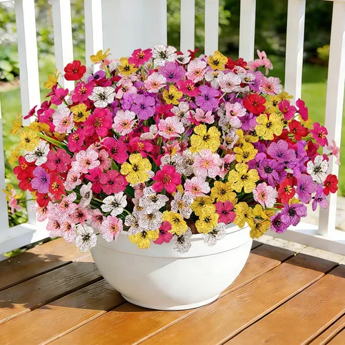 Miniatura 15 de Uieke 24 flores artificiales de otoño para exteriores, resistentes a los rayos UV, plantas de otoño sintéticas, arbustos que no se decoloran, Naranja