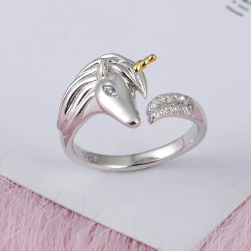 Miniatura 3 de ACJNA Anillo de plata de ley 925 con diseño de unicornio, ajustable, regalo para adolescentes y mujeres, fiesta de unicornio, Metal, Circonita cúbica