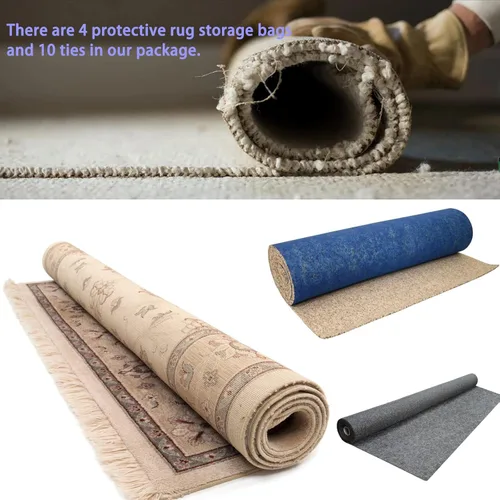 Miniatura 7 de 4 bolsas de almacenamiento de plástico transparente enrolladas para alfombras con 10 lazos, se adapta a alfombras de hasta 6 x 9 pies, resistente