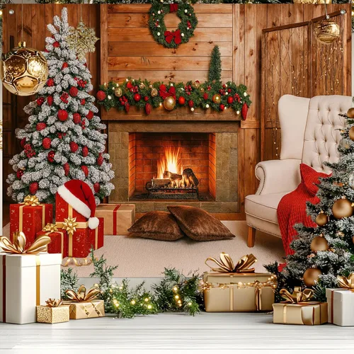 Miniatura 12 de HOMETITUTE Pancarta de Navidad de Papá Noel 8 x 6 pies Lista de Regalos Telón de Fondo Fiesta Navideña Fondo Árbol Muñeco de Nieve Bicicleta