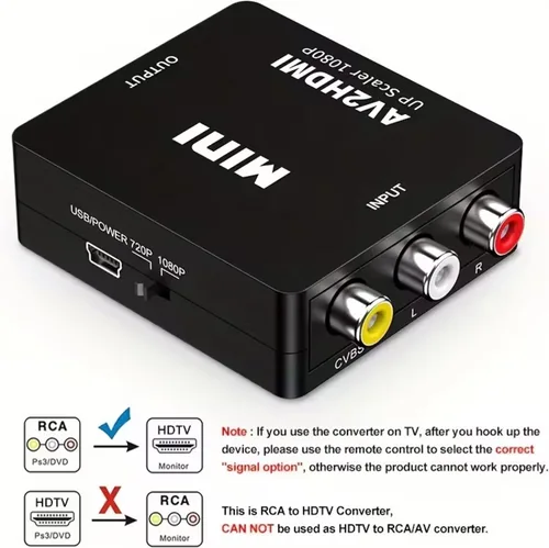 Miniatura 4 de Convertidor RCA a HDMI, AV a HDMI, 1080P Mini RCA Compuesto Video Audio Adaptador Convertidor Compatible con TV/PC/PS3/Xbox VHS/VCR/Blue-Ray
