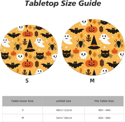 Miniatura 7 de Delerain Mantel ajustable redondo de calabaza fantasma de Halloween, mantel redondo impermeable con borde elástico, lavable, para interiores