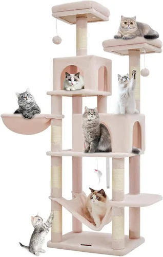 Miniatura 12 de Taoqimiao Árbol para gatos, torre para gatos de 66.2 pulgadas para gatos de interior, condominio para gatos de varios niveles de felpa con 7 postes