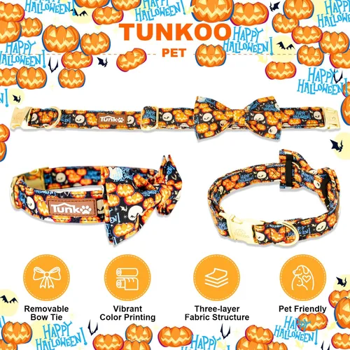 Miniatura 2 de Tunkoo Collar de perro de Halloween con calabaza, duradero, ajustable y elegante, disponible en tamaño pequeño, mediano, grande S Cuello Hallween