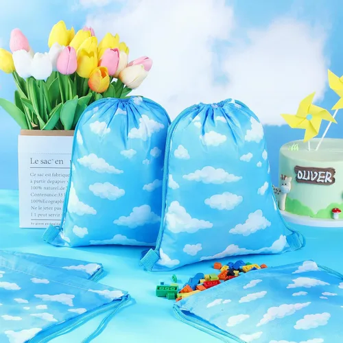 Miniatura 4 de Capoda 16 bolsas de mochila con cordón de nubes blancas y cielo azul, nubes azules, bolsas de regalo, envoltura de regalo de historias de dibujos