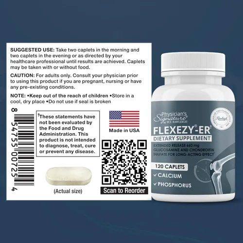 Miniatura 7 de Rawleigh Flexezy-ER: 120 cápsulas Fórmula de apoyo articular 24/7 Mezcla de glucosamina y sulfato de condroitina Calcio y fósforo Liberación