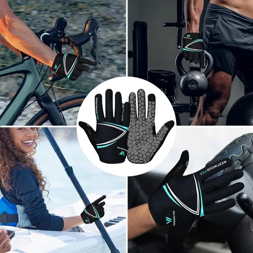 Miniatura 8 de WESTWOOD FOX Guantes de ciclismo de dedo completo, acolchados, antideslizantes para pantalla táctil, guantes de bicicleta de montaña que absorben