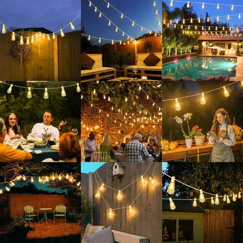 Miniatura 7 de Brightever Luces de Cadena para Exteriores de 25 Pies, Luces de Patio ST38 con 13 Bombillas Edison, Luces Colgantes Impermeables Conectables