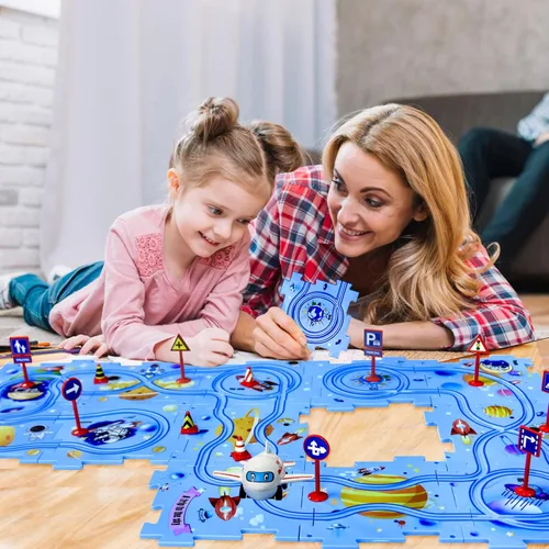 Miniatura 6 de Regalo de Cumpleaños para Niño de 4 Años, Juego de Pista de Carreras de Rompecabezas, Juego de Pista de Carreras de Coches con Rompecabezas, Juego