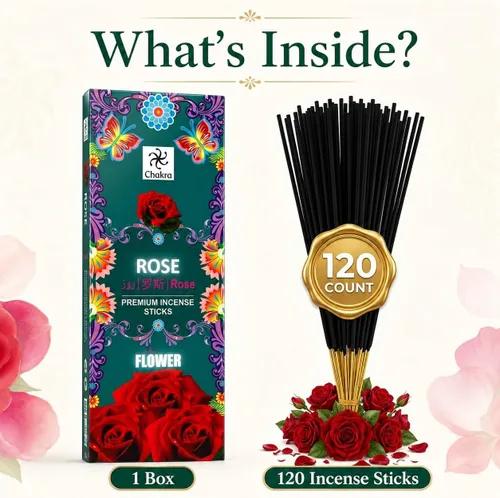 Miniatura 6 de Varillas de incienso de rosa roja – 120 unidades Aroma de rosa floral de larga duración Incienso perfumado para fragancia del hogar, meditación