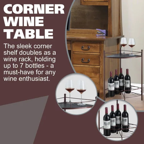 Miniatura 6 de Kings Brand Furniture - Mesa auxiliar de esquina con estante de almacenamiento, estante de almacenamiento de vino para 7 botellas, bronce