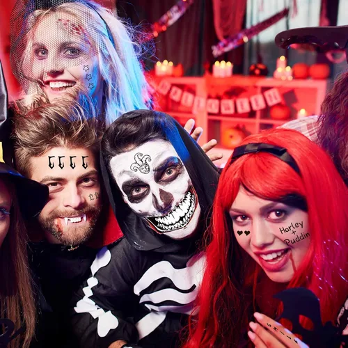 Miniatura 3 de Zeecdatoo 34 hojas de tatuajes temporales de Halloween, tatuajes de Joker para cosplay de Halloween, disfraces y accesorios de fiesta, tatuajes B