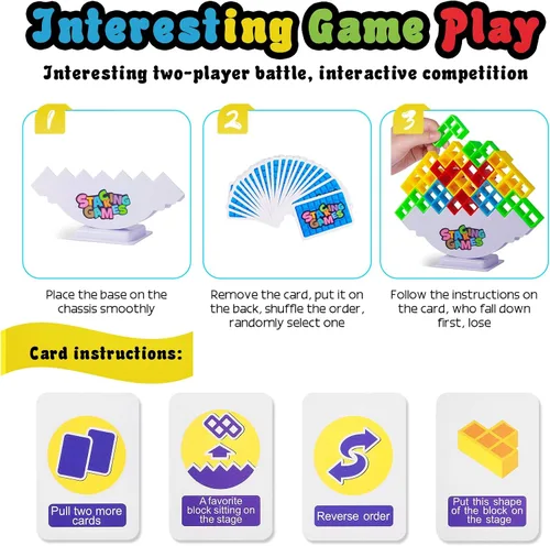 Miniatura 5 de CERBONNY Juego de 48 bloques apilables de torre Tetra, juegos de mesa para familias, fiestas, viajes y construcción de equipos, adecuado para 1-4