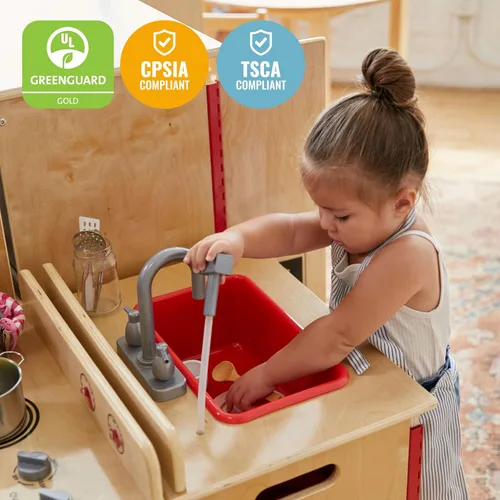 Miniatura 6 de ECR4Kids Fregadero de Cocina de Juguete, Juego de Madera, Natural