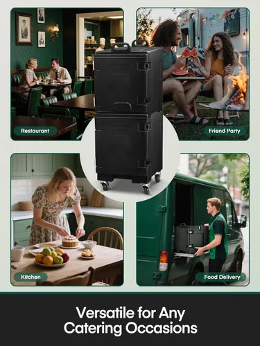 Miniatura 6 de Calentador de alimentos para catering con ruedas, 82 cuartos de galón aislado para alimentos, caja calentadora de alimentos LLDPE para 5 sartenes