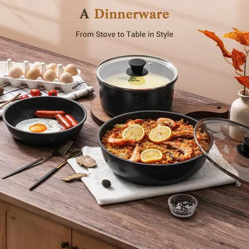 Miniatura 7 de SODAY Juego de 15 piezas de ollas y sartenes antiadherentes, juegos de utensilios de cocina con mango desmontable, herramientas de cocina